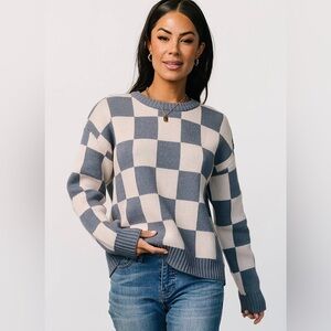 Baltic Born Blue and Cream Checkered Quincy Sweater NWT